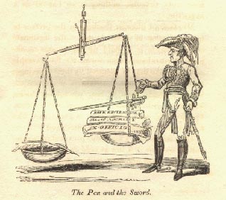 A cartoon from the time of Wellington putting his sword on the side of repression