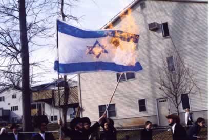 Orthodox Jews burn the reviled Flag