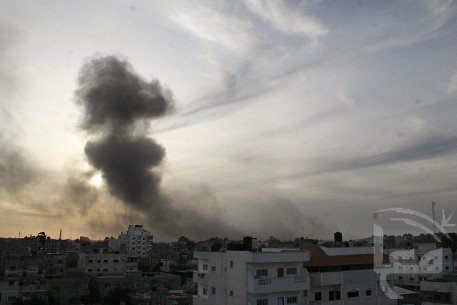 Smoke rising from an attacked building in Gaza