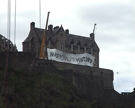 MPH banner draped off the wall of Edinburgh Castle