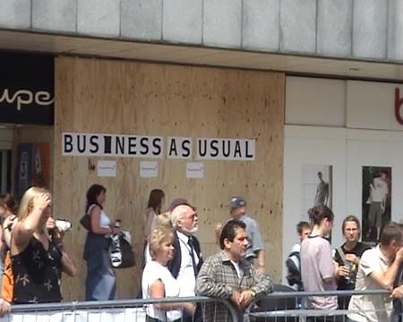 Boarded up but business as usual.