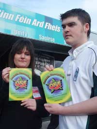 Barry McColgan and Andrea O'Kane of gra Shinn Fin release Suicide prevention campaign literature at the Sinn Fin Ard Fheis