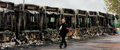 some of 27 buses burnt on the 9th night of Parisien rioting.