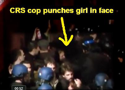 French CRS cop caught on camera viciously punching a girl in the face