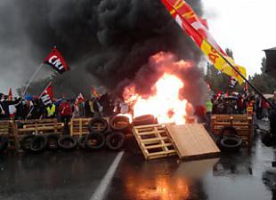 France in flames. Workers and students shut downt country on 4th day of strike against reforms