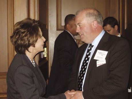 Willie Corduff meets Nancy Pelosi, Speaker of the US Congress, at a luncheon on Capitol Hill, Washington DC on Thursday, April 26th, 2007. Four days earlier Corduff was awarded the Goldman Environmental Prize in San Francisco. (Pic: Stephen Mills, Sierra 