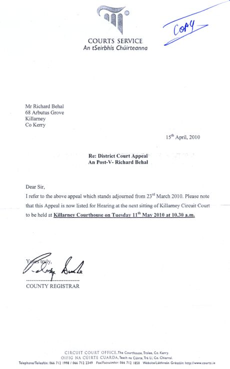 Richard Behal back in Court 11 may 2010 - Killarney, Co Kerry