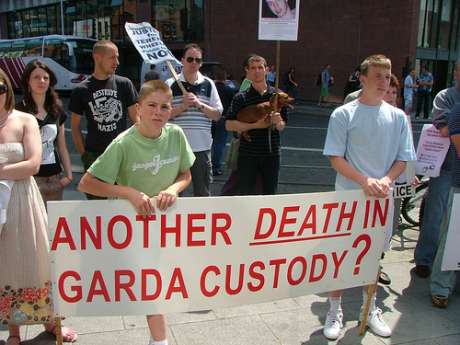 protesters at a march to Store Street Garda Station