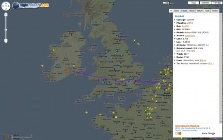 Radar of flights over Irish Airspace