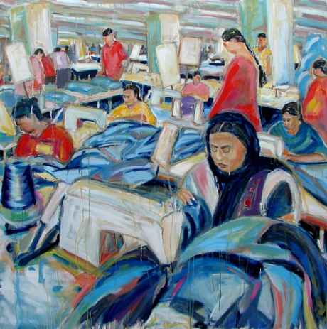 GARMENT FACTORY India  / Oil on canvas 150cm x 150cm / 59.1 in x 59.1 in