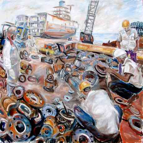 SHIP DISMANTLING,  Alang Shipyard, India /  Oil on canvas 150cm x 150cm / 59.1 in x 59.1 in