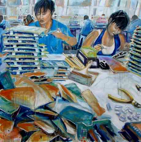 SOLDERING CIRCUIT BOARDS Toy factory Shantou, Guangdong, China  / Oil on canvas 150cm x 150cm / 59.1 in x 59.1 in