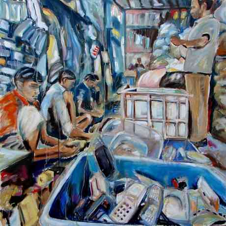 PHONE RECYCLING Mumbai, India /  Oil on canvas 150cm x 150cm / 59.1 in x 59.1 in