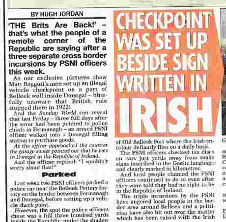  Newspaper coverage of previous PSNI incursions at the same location