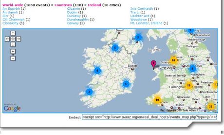 Map showing Irish events