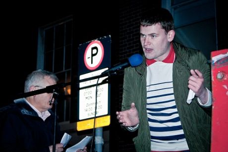 A member of NUIM FEE addresses the crowd at Budget 2011 protest