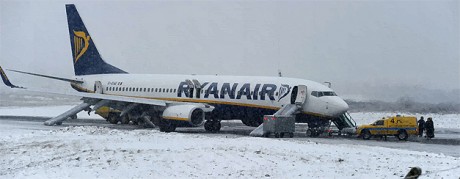 Ryanair flight FR701 from London Stansted on the runway at Kerry Airport Dec 21 2010