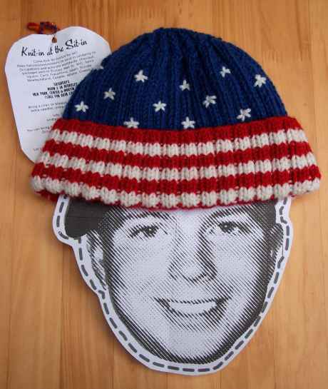 The stars and stripes hat sent by Occupy knitters in California