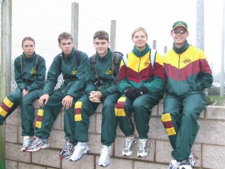 A group of South African athletes sitting on the wall at St Fechins' sports field in Termonfeckin.