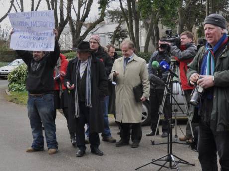 Kevin Flanagan protesting at the Bishops Palace 