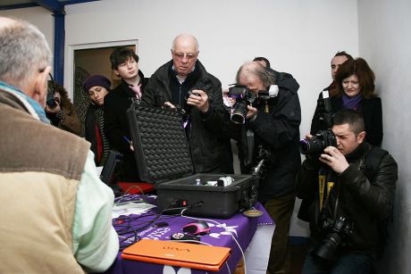 Dr Nitschke demonstrates the assisted suicide device. Pic: William Hederman
