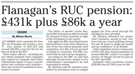 Former head of RUC Special Branch well paid - as was UVF informer killer Mark Haddock (by 'Sir' Ronnie's RUC)