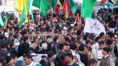 Mourners at funeral of Mohammed Said al-Khawaja this morning in Nil'in