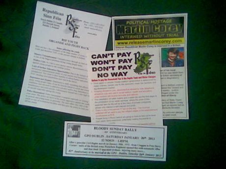 A pic of the type of leaflets that RSF has collated into 'info packs' for Saturday 26th January 2013 in Dublin.