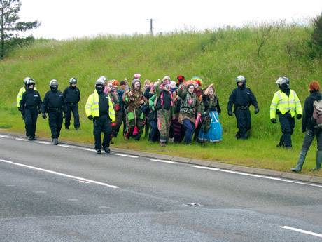 Click on image to see full-sized version Clowns & their escorts - on road to Gleneagles