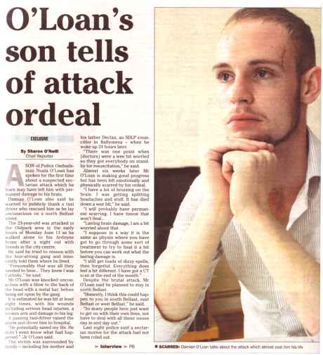 They knew I was a Catholic: I was an appropriate target" Irish News front page 24 July 2006