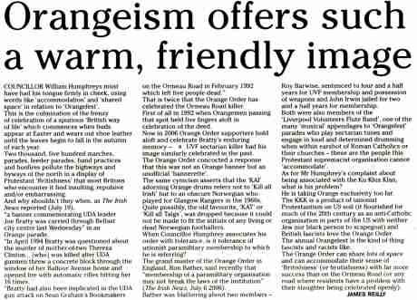 A letter in Irish News July 24 on Orangman who does not like to be compared with Klu Klux Klan