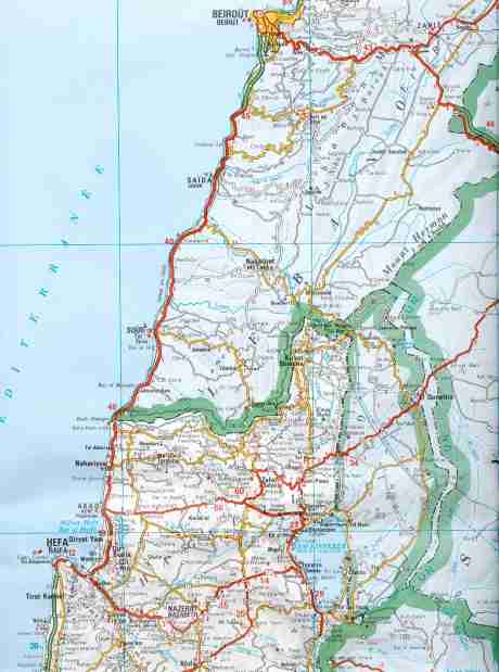 Eastern Mediterranean Sea Nazareth to Beirut road map