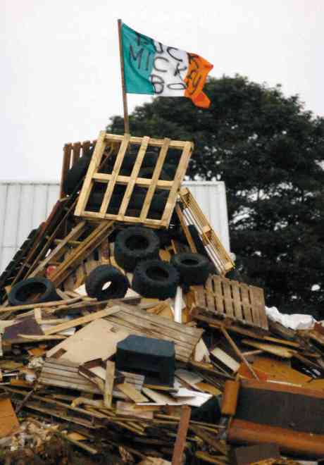 The full picture of one of the many picturesque bonfires that Orangemen erect all over the North on the eve of the 12th. Puts those KKKers in their place with their puny flaming crosses.