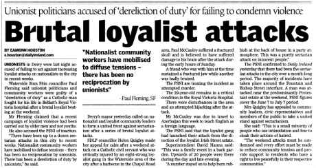 Unionists not so keen to condemn attacks