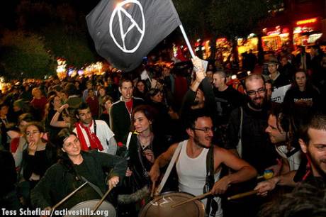Anarchist block marching in Tel Aviv anti siege demo