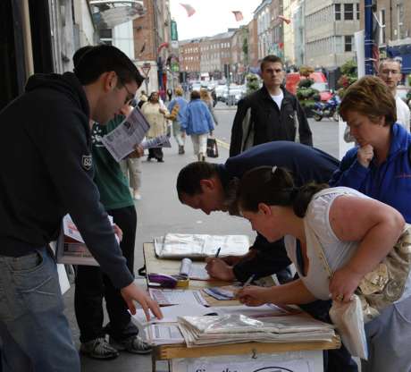 Collecting the petitions on O'Connel Street