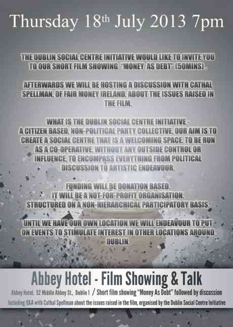 Back of flyer for Money As Debt film showing and talk