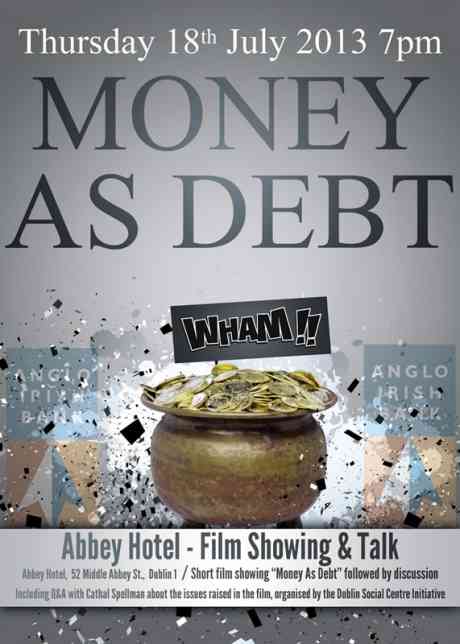 Front of flyer for Money As Debt film showing and talk