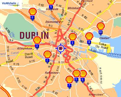 Map of Dublin Shell stations