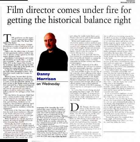 Danny Morrison review and coment on controversy surrounding Ken Loach Film
