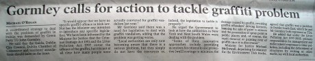 Today's Irish Times - Gormley calls for action to tackle graffiti problem