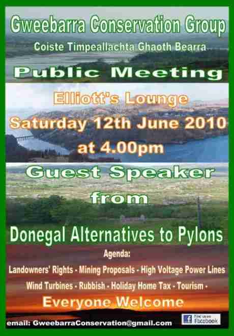 Gweebarra Conservation Group Poster for Public meeting 12 June, 4.00pm Elliott's Lounge, Leitirmacaward, Donegal