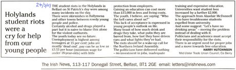Another view from an Irish News TU rep letter writer