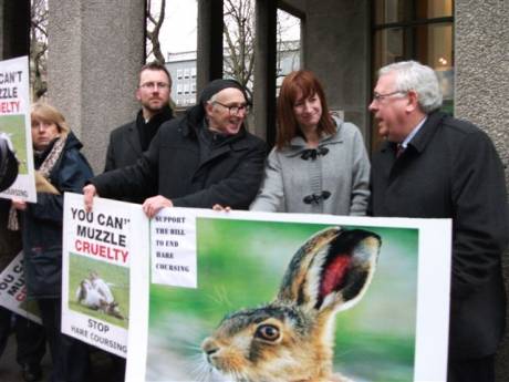 Anti hare coursing picket at Dail (includes Deputies Clare Daly and Joe Costello)
