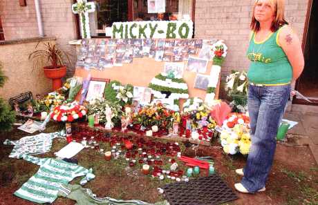Michael's mother Gina McIlveen outside her home in Ballymena (McKay IT 13 May 06)