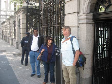 Des D'Sa, Ruth Breech and Denny Larson at Leinster House