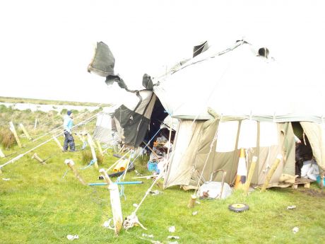 Storm force winds on Monday morning causing damage on camp