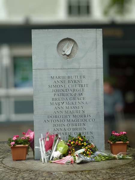 One side of the Talbot Street Memorial shortly after the wreath and flower laying on the 17th May 2012