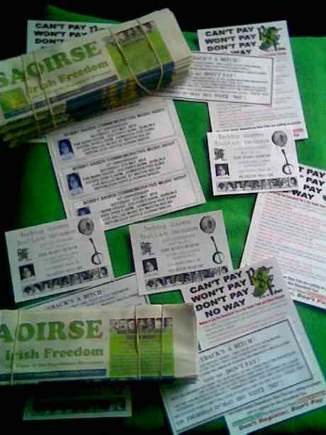 Some of the RSF leaflets which comprise the 700 'packs' which will be distributed in Dublin city centre on Saturday 5th May 2012.