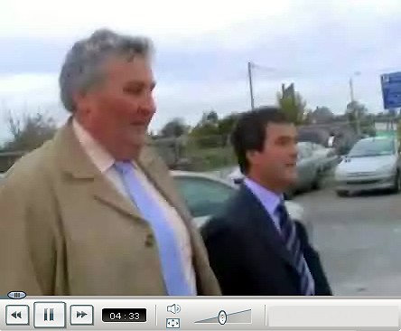 Transport Minister Noel Dempsey is confronted by Tara Protestors